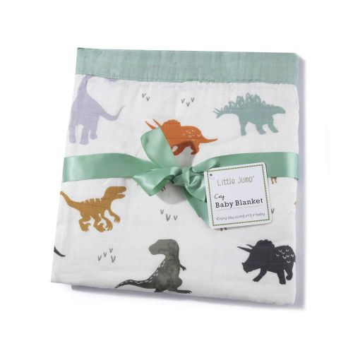  LittleJump Dinosaur Muslin Stroller Blanket - Bamboo Summer Blanket for Toddler - Oversized 47 x 47 - 2 Layers...