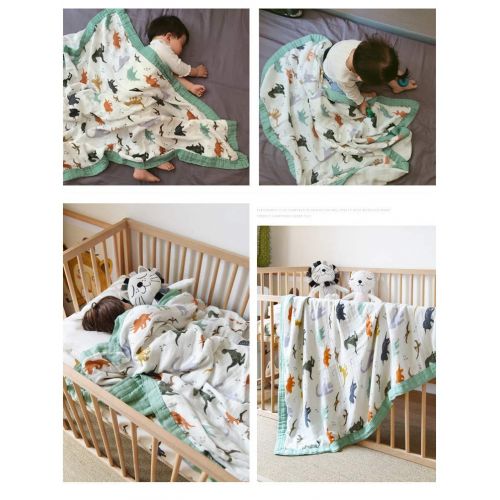  LittleJump Dinosaur Muslin Stroller Blanket - Bamboo Summer Blanket for Toddler - Oversized 47 x 47 - 2 Layers...