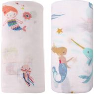 LittleJump Bamboo Muslin Swaddle Blankets - 2 Pack Mermaid & Narwhal - Softest Baby Receiving Blankets...