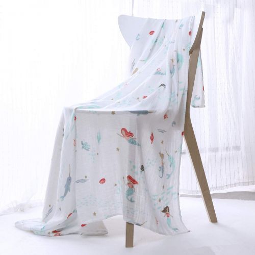  LittleJump Bamboo Muslin Swaddle Blankets - 2 Pack Mermaid & Narwhal - Softest Baby Receiving Blankets...