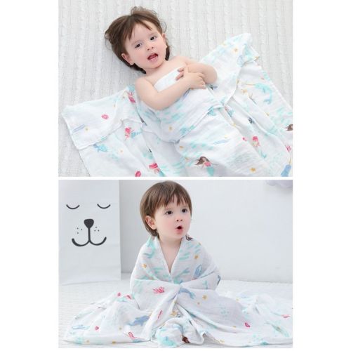  LittleJump Bamboo Muslin Swaddle Blankets - 2 Pack Mermaid & Narwhal - Softest Baby Receiving Blankets...