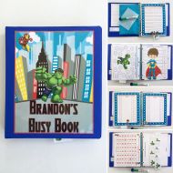 LittleLennonsLLC Superhero Personalized Busy Book, Custom Quiet Book, Dry Erase activity book, ages 3-4, Pre-reading, math practice, PreK, travel game
