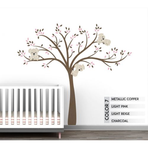  LittleLion Studio Modern Koala Cuteness Tree Wall Decal for Baby Nursery Decor - Natural Gender Neutral Color Collection