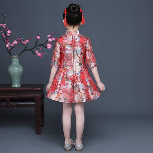  LittleNaNa-Cloth-childrenscostume Girls Middle-Sleeved Childrens Dress Costume Princess Dress Chinese Style Improved Cheongsam