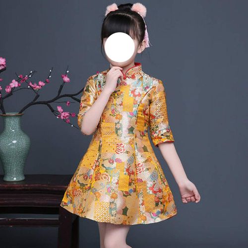  LittleNaNa-Cloth-childrenscostume Girls Middle-Sleeved Childrens Dress Costume Princess Dress Chinese Style Improved Cheongsam