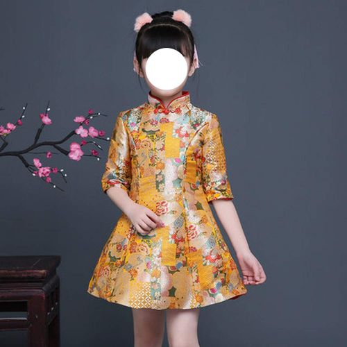  LittleNaNa-Cloth-childrenscostume Girls Middle-Sleeved Childrens Dress Costume Princess Dress Chinese Style Improved Cheongsam