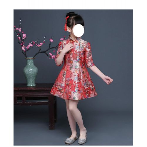  LittleNaNa-Cloth-childrenscostume Girls Middle-Sleeved Childrens Dress Costume Princess Dress Chinese Style Improved Cheongsam