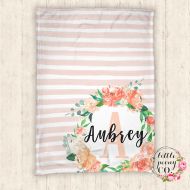 LittlePeonyCo Personalized Baby Blanket - Monogram Blanket - Personalized Blanket - Floral Baby Blanket - Personalized Gifts - Baby Shower Gift