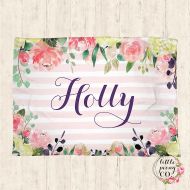 LittlePeonyCo Personalized Name Blanket - Personalized Blanket - Throw Blanket - Watercolor Floral Name Blanket - Floral Personalized Baby Blanket
