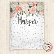 LittlePeonyCo Personalized Blanket - Personalized Baby Blanket - Throw Blanket - Floral Blanket - Floral Baby Blanket - Floral Watercolor Pattern