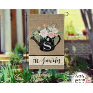 LittlePeonyCo Personalized Garden Flag - Chalkboard Watering Can & Flowers