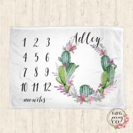 LittlePeonyCo Baby Milestone Blanket - Cactus Succulent Floral Printed Minky Baby Milestone Blanket Calendar Photo Prop - 30x40, 50x60, 60x80