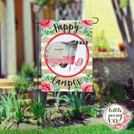 LittlePeonyCo Personalized Garden Flag - Happy Camper Vintage RV Camper Custom Yard Flag