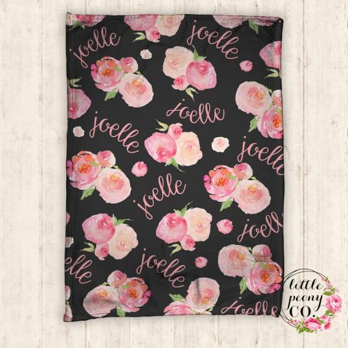  LittlePeonyCo Personalized Baby Blanket - Personalized Blanket - Throw Blanket - Floral Blanket - Floral Baby Blanket - Floral Watercolor Pattern