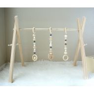 LittleRebelWoodworks Deluxe Baby Gym Stand Including Toys || Activity Modern Wooden Center || Wood Nursery Play || Baby Shower Gift || Newborn Frame