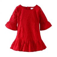 LittleSpring Girls Red Floral Lace Dress Summer Rose Party Dress