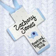 /LittleWormAndCompany Personalized Baptism Cross - Blue Elephant - Baptism Gift Boy - Personalized Baptism - Unique Godchild Gift - Bible Verse