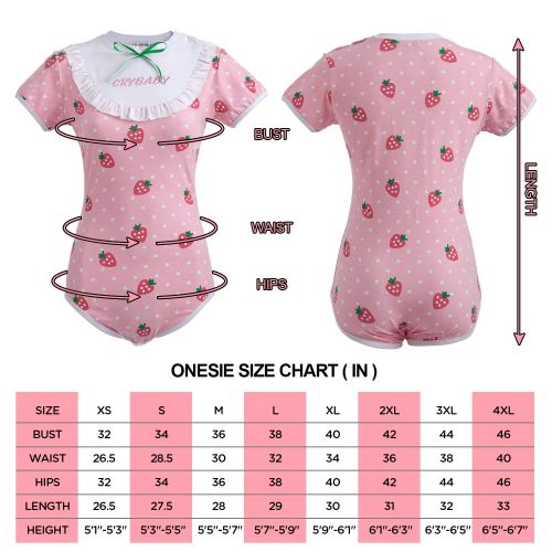  Littleforbig Adult Baby & Diaper Lover (ADBL) Button Crotch Romper Onesie - Strawberry Pattern