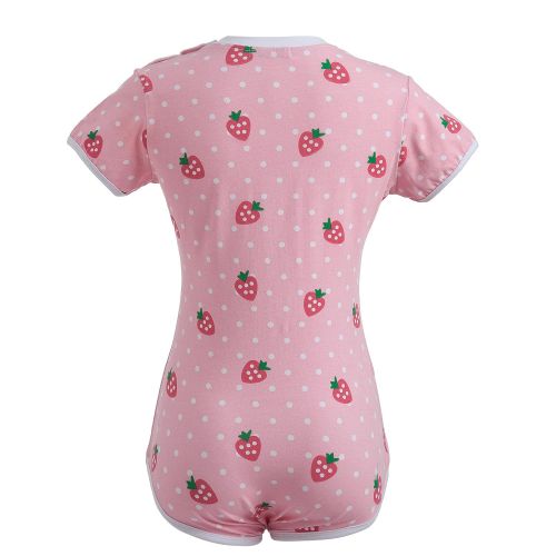  Littleforbig Adult Baby & Diaper Lover (ADBL) Button Crotch Romper Onesie - Strawberry Pattern