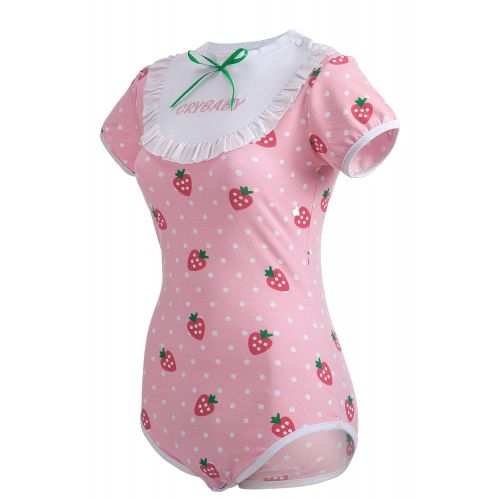  Littleforbig Adult Baby & Diaper Lover (ADBL) Button Crotch Romper Onesie - Strawberry Pattern