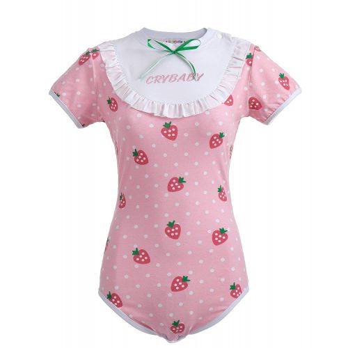  Littleforbig Adult Baby & Diaper Lover (ADBL) Button Crotch Romper Onesie - Strawberry Pattern