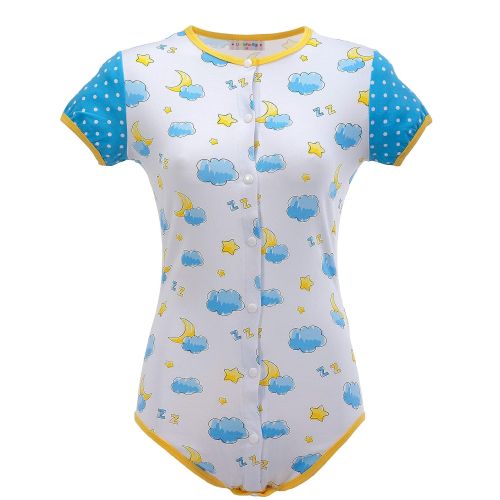  Littleforbig Adult Baby Onesie Diaper Lover (ABDL) Button Crotch Romper Onesie Pajamas-Sleepytime Pattern