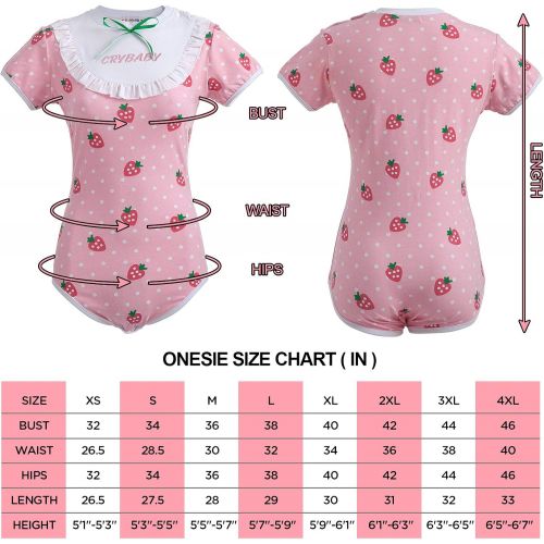  Littleforbig Adult Baby & Diaper Lover (ADBL) Button Crotch Romper Onesie - Strawberry Pattern