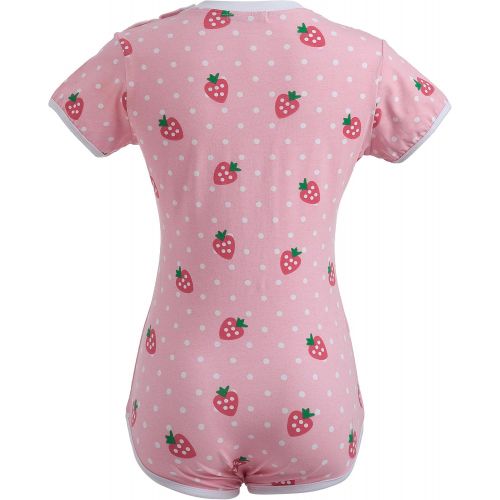  Littleforbig Adult Baby & Diaper Lover (ADBL) Button Crotch Romper Onesie - Strawberry Pattern