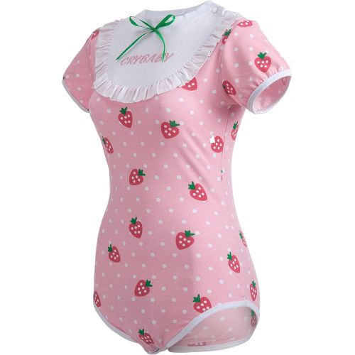  Littleforbig Adult Baby & Diaper Lover (ADBL) Button Crotch Romper Onesie - Strawberry Pattern