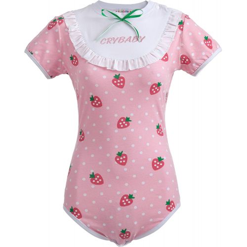  Littleforbig Adult Baby & Diaper Lover (ADBL) Button Crotch Romper Onesie - Strawberry Pattern