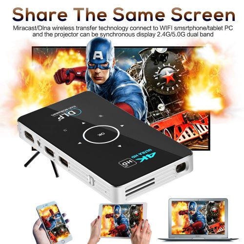  Littleice Portable Smart Mini Projector Support 4K 1080P UHD HDMI USB TF Card for Home CinemaTVLaptop for iPhone Andriod Smartphone