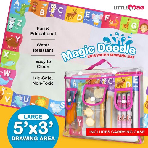  [아마존베스트]LittleMag Aqua Magic Doodle Mat for Kids - 60x40 Inch Water Drawing Canvas - Fun and Educational Alphabet Coloring Pad with Brushes, Stamps, Stencils, Carry Case - Reusable, Mess F