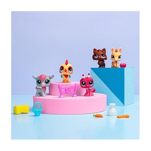  Littlest Pet Shop Farm Besties Collector Set - Gen 7 Bobble Head Pets #56-60, Imagination Toy for Kids 4+