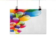 Littletonhome Birthday Abstract Painting Celebration Vertical Bold Stripes in with Balloons Festive Font Natural Art 35x31 Multicolor