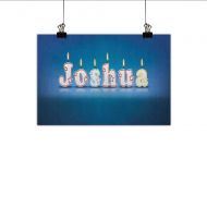 Littletonhome Joshua Art Oil Paintings Popular Name for Men in Dark Blue Color on Radial Backdrop Worn Appearance Canvas Prints for Home Decorations 35x31 Navy Blue and White