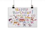Littletonhome Kids Birthday Light Luxury American Oil Painting Happy Birthday Letters with Cute Funny African Safari Animals and Flowers Home and Everything 35x31 Multicolor