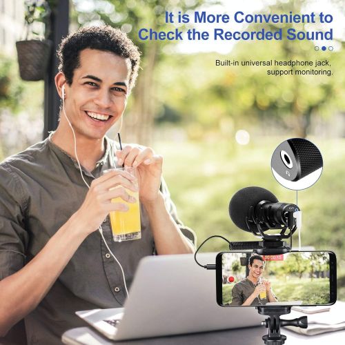  LituFoto VV1 Camera Microphone with Real Time Monitoring Shotgun Mic Compatible with iPhone/Andoid Smartphones, DSLR Cameras Camcorders for Live Streaming Audio Recording (3.5mm TR