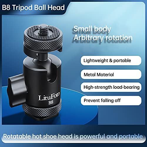  LituFoto B8 Camera Tripod Ball Head with 1/4 Hotshoe Mount AdapterMetal Professional Panoramic Ballhead 360° Pan 90° Tilt for DSLR Mirrorless Camera/Light Stand/Video Camcorder/Pho