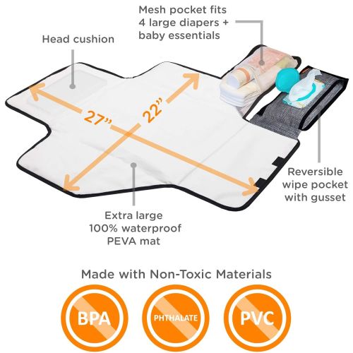  liuliuby Smart Changing Kit - Portable Diaper Changing Pad with Front Wipe Pocket - Extra Large Mat for Baby and Toddler