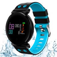 Liuxiong Activity Waterproof IP68 Fitness Trackers, 0.95 OLED Round Touch Smart Watch Heart Rate Blood Pressure Sleep Monitor for Men Women for iOS Android,Blue