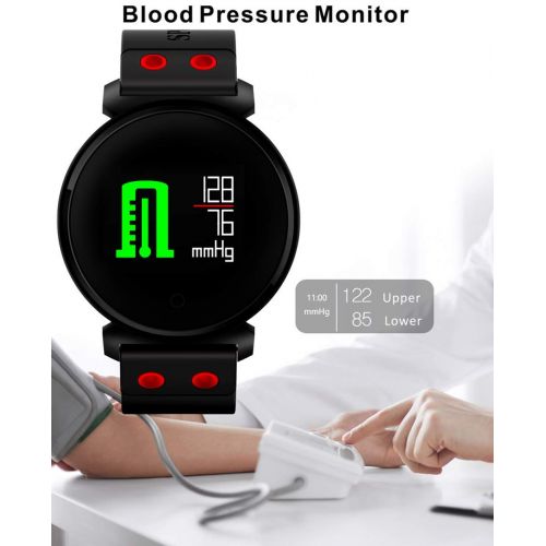  Liuxiong Activity Waterproof IP68 Fitness Trackers, 0.95 OLED Round Touch Smart Watch Heart Rate Blood Pressure Sleep Monitor for Men Women for iOS Android,Blue