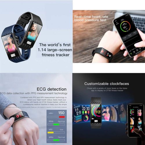  Liuxiong Fitness Tracker 1.14 Color Screen Smart Wristband Blood Pressure Heart Rate ECG Monitoring Sports Waterproof Smart Bracelet Compatible With Android/Ios,Blue