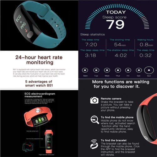  Liuxiong Smart Wristband 0.96 Inch Color Screen Fitness Tracker ECG+PPG Electrocardiogram Heart Rate Blood Pressure Waterproof Smart Bracelet,2