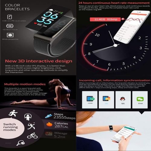  Liuxiong Smart Wristband 0.96 Inch IPS Screen Bluetooth Fitness Tracker Heart Rate Blood Pressure Monitoring Multi-Sports Mode Life Waterproof Smart Bracelet Compatible with Androi