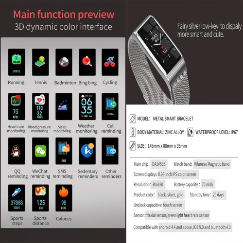  Liuxiong Smart Wristband 0.96 Inch IPS Screen Bluetooth Fitness Tracker Heart Rate Blood Pressure Monitoring Multi-Sports Mode Life Waterproof Smart Bracelet Compatible with Androi