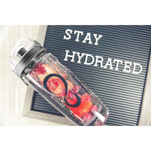  [아마존베스트]Live Infinitely 32 oz. Fruit Infuser Water Bottles with Time Marker, Insulation Sleeve & Recipe eBook - Fun & Healthy Way to Stay Hydrated