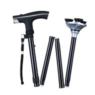 Live life 6*LED Light Walking Stick Sponge Handle Adjustable Folding Cane Walking Stick With Carrying Case (Black)