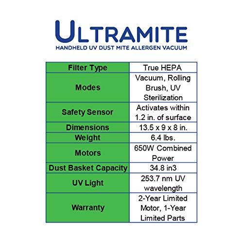  LivePure Ultramite UV Sanitizing HEPA Allergen Vacuum Effectively Removes Dust Mites, Bacteria, Viruses on Bedding, Mattress, Furniture, Upholstery, White