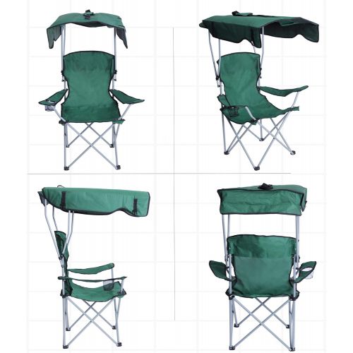  Livebest Portable Camping Chairs with Shade Canopy Original Green-Armrest Cup Holder & Carry Bag Folding Chairs for Outdoor Camping Hiking Beach, Heavy Duty 220lbs,30”Lx17”Wx50”H