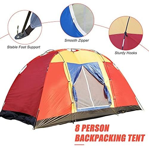  Livebest 8 Person Dome Tent Easy Set Up Family Camping Tent with Portable Bag for Hiking Traveling